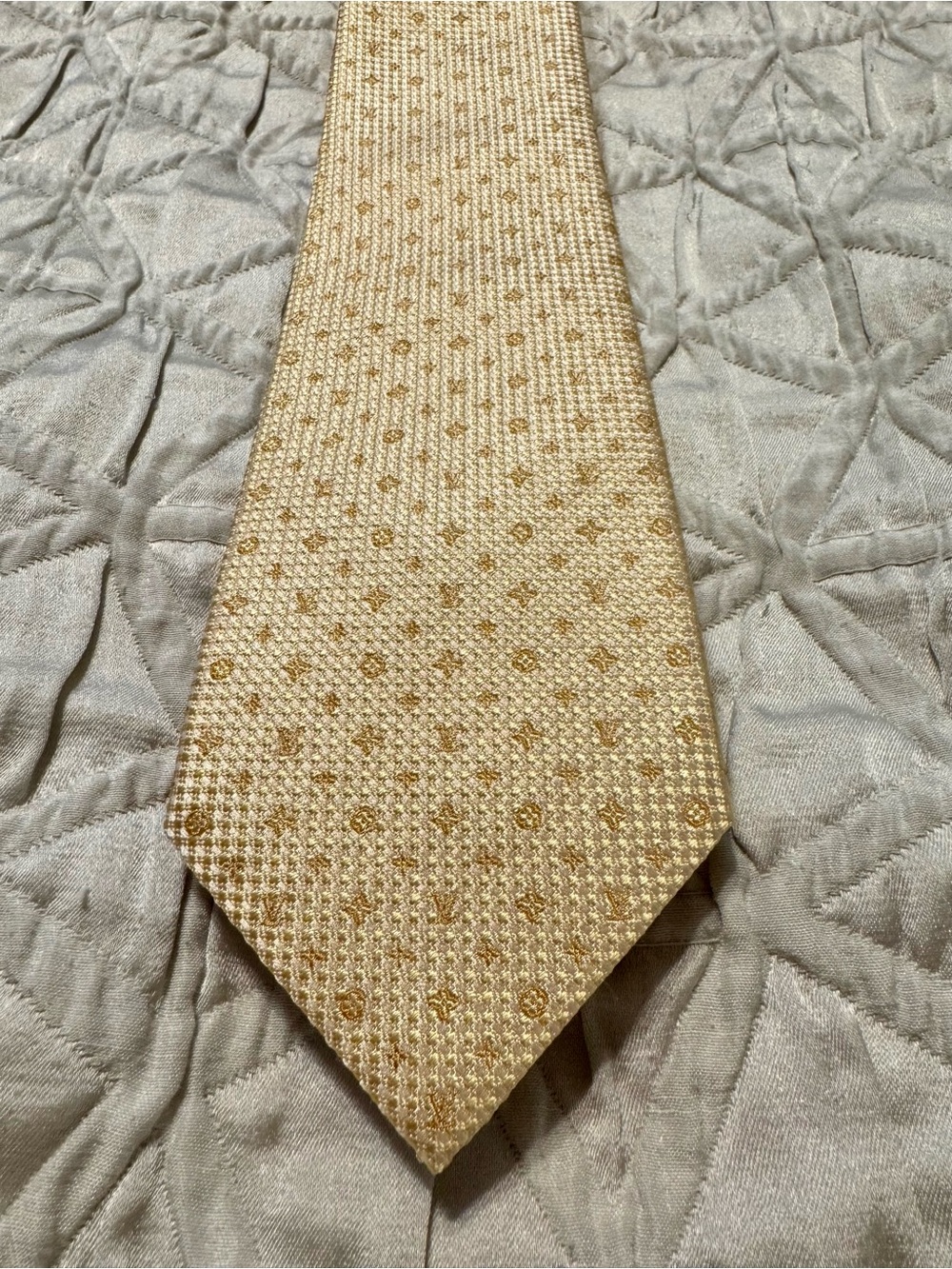 Louis Vuitton Champagne Gold Silk Tie with Micro-Pattern